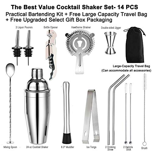 Cocktail Shaker Set 750 ML, Cocktail Set Geschenk, 14 Teiliges Cocktail Bar Kit Professionelles Edelstahl Cocktail Mixer… – Bild 3