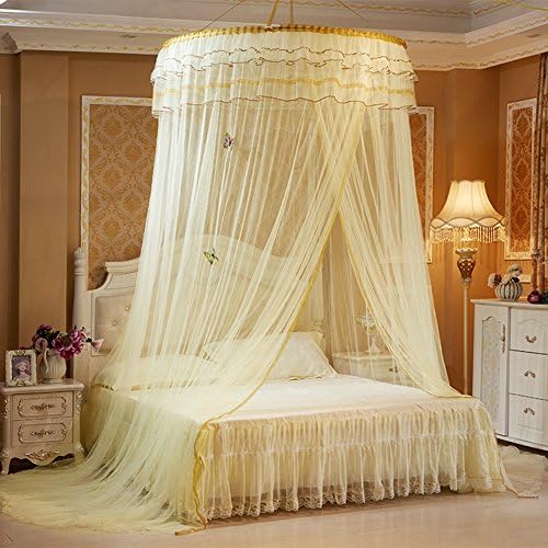 TYMX Bed Canopy Mosquito Net Dome Mosquito Nettings Double Lace Mosquito Net Easy Installation Ideal for Bedroom Decorative(Yellow)