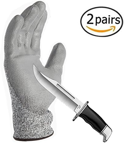 Hanhelp PU Coated Cut Resistant Gloves 2 Pairs/Pack, Level 5 Protection Kitchen Knife Scissors Slicing Glass Woodworking Safety Gloves, Grip Comfort Fit Indoor Outdoor Work Multipurpose - Medium