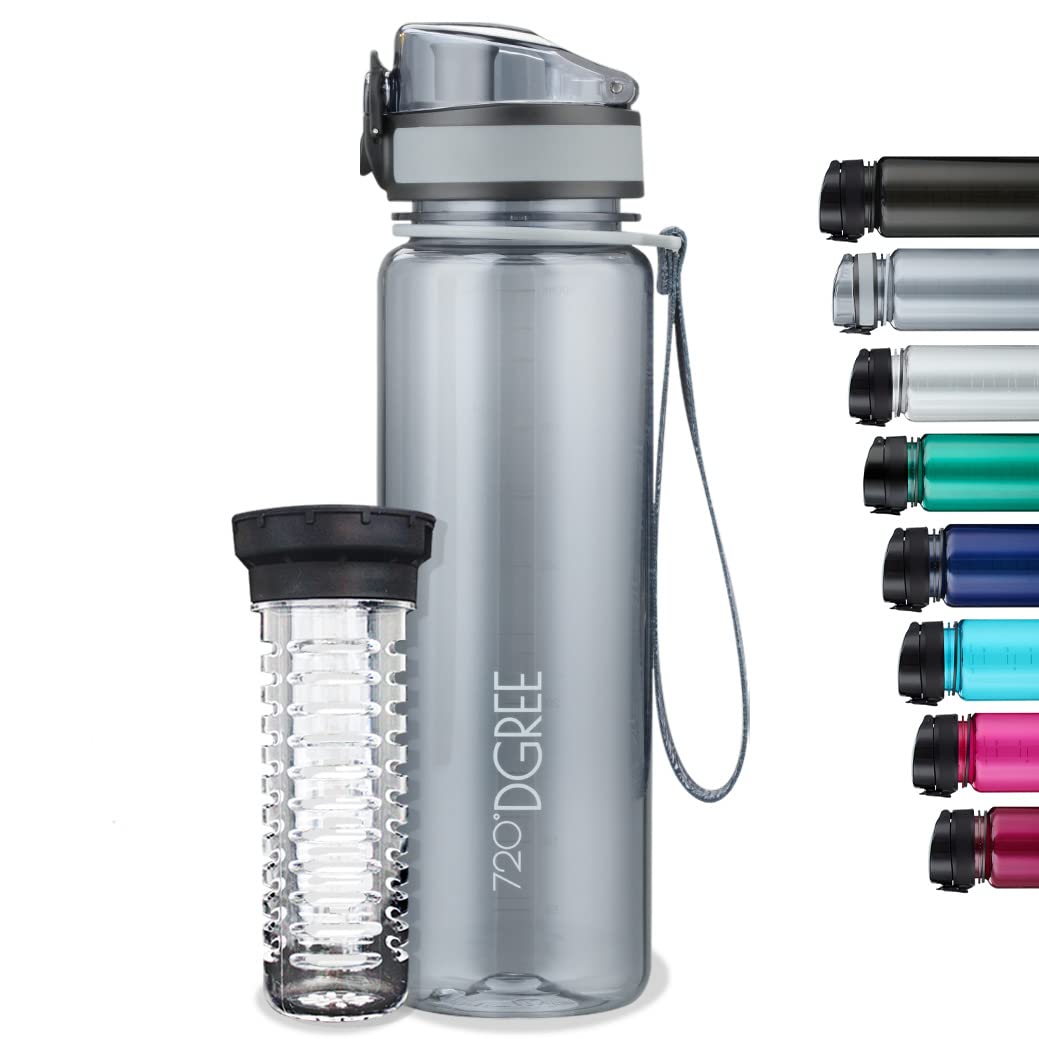 720°DGREE Kids & Sport Water Bottle “uberBottle“ - 500 ml crystalClear +Fruit-Infuser - BPA-Free Tritan, Leakproof, Reusable Drinking Bottle - Waterbottle for Children, School, Gym, Fitness