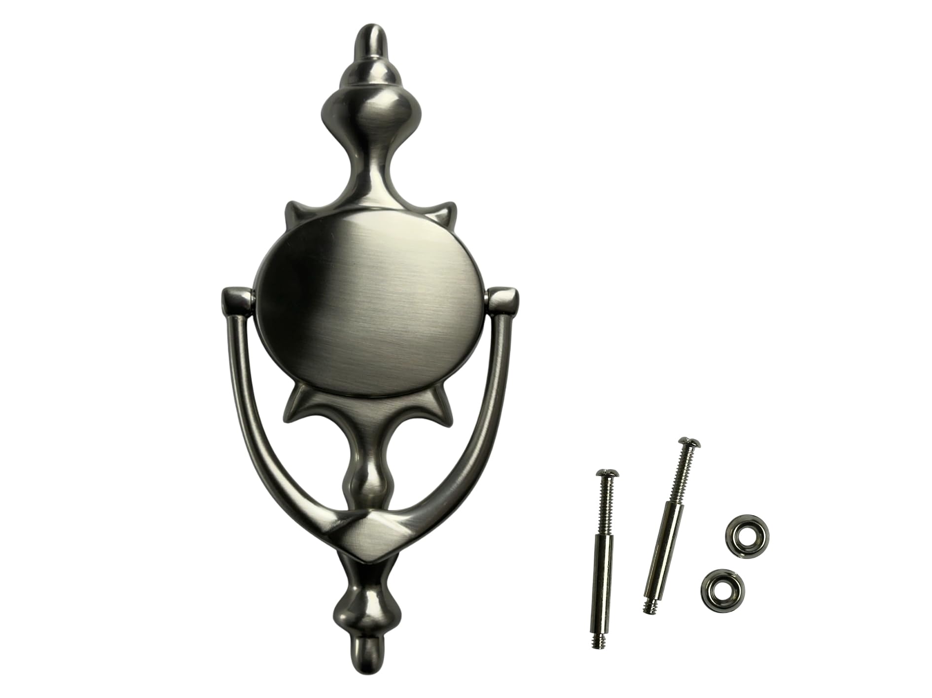 QCAA Solid Brass Door Knocker, 7-3/4", Satin Nickel, 1 Pack, Made in Taiwan