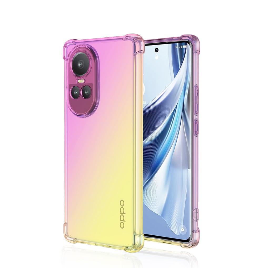 SEAHAI Case for OPPO Reno 10 5G, Gradient Color Ultra-Slim Crystal Transparent Cover Clear Back [Anti-Yellow] Soft TPU Silicone Shockproof Bumper Cover, Pink/Gold