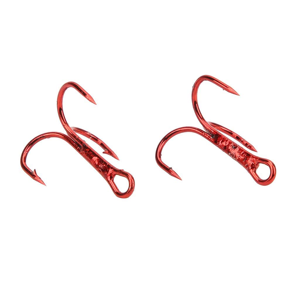 100PCS Fishing Treble Hooks Round Bend Barbed Treble Hook Strong High Carbon Steel Fish Hooks for Baits Pike Lures(10#)
