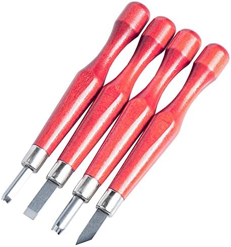 Shmbada Birch Woodworking Carving Knife, Wood Carving Tools Kit with Protective Cover for Beginner Profession and Kids (4pcs) Red Set