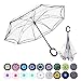 WASING Double Layer Inverted Umbrella Cars Reverse Umbrella, Windproof UV Protection Big Straight Umbrella for Car Rain Outdoor with C-Shaped Handle (Transparent)