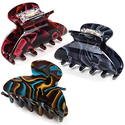 Medium Hair Claw Clips No-Slip Grip Jaw Clips French Style Strong Hold Cellulose Acetate Hair Clamps For Women Thin Thick Hair,3 Pack