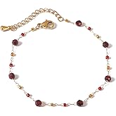 TaYolnFaSo Natural Gemstone Beads Bracelets for Women 18k Gold Plated Handmade Lapis Lazuli Garnet Link Bracelet Turquoise Jewelry Valentine's Day Gift for Wife Mother Girlfriend