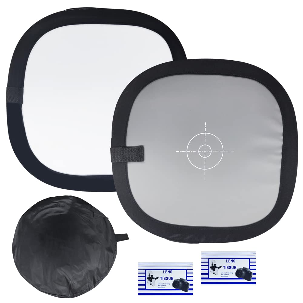 YAANBUNB Gray White Balance Card 30 * 30cm 18% Grey/White Balance Reference Card Two Sides Double Face Focus Board Portable Reflector Card with Carrying Bag and 50 Pcs Lens Tissue for Photography