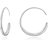 Elaximn 925 Sterling Silver Half Hoop Earrings for Women, Small Oval Pull Through Hoop Earrings, Lightweight Minimalist Circle Dangle Jewelry Hypoallergenic Threader Design for Sensitive Ears