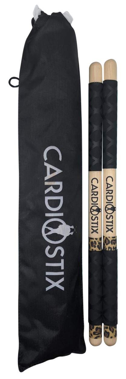CardioStix 8.5oz Bundle Highest-Weighted Double Grip(1 PAIR,YOU CHOOSE DESIGN OR COLOR) Premium American Hickory Wood Cardio Drum Sticks | Drumming, Fitness, Aerobic Class, Exercises(Leopard)