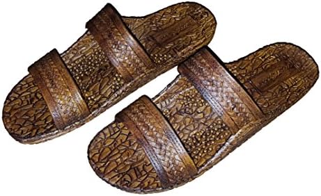 Unisex Hawaiian Jesus Sandals Double Strap Rubber Slides (7, Brown)