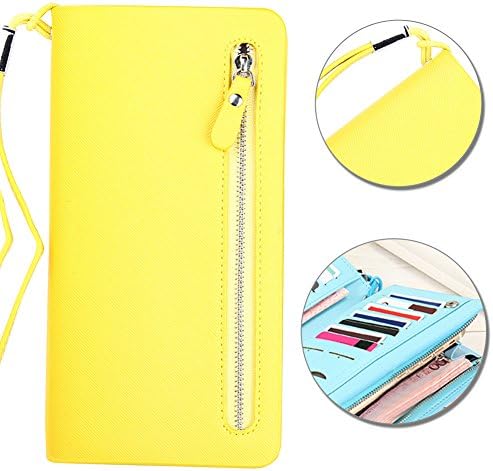 Clutch Purse for Ladies, Pershoo Multi-purpose Bifold Leather Phone Wallet Square Handbag Passport Holder Billfold Phone Pouch for HTC U11/HTC 10/HTC One A9/HTC One M9/HTC One X9/HTC One M8 - Yellow