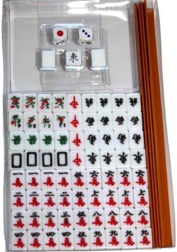 Mini Chinese Mah Jong with 4 Racks, 2 Mahjong Spares, 2 Dices and 1 Banker Button Travel Ver.