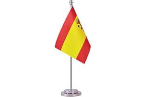 Krmkot Spain Spanish Desk Flag Table Flag, Small Mini Spain Spanish Desktop Flag,Miniature International World Country Flags,Festival Events Celebration,Office decoration (Spain)