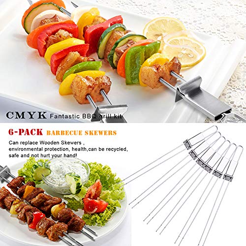 Barbecue Skewers, CMYK 6Pack 13" Stainless Steel Grilling Skewers with