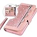 Iphone 8 Bling Wallet Case for Women,Auker Trifold 9 Card Holder Folio Flip Glitter Leather Folding Stand Magnetic Wallet Purse Case with Strap&Zipper Coin Change Money Pocket for iphone 7 (RoseGold)