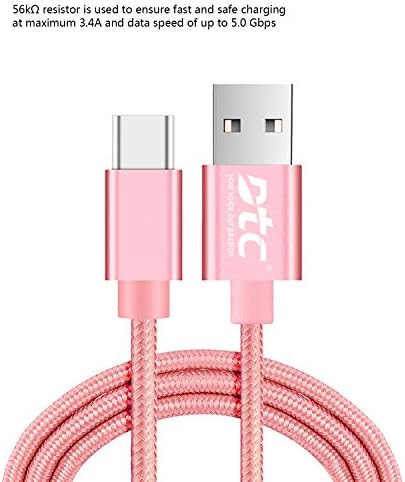 DTC USB Type C to USB 3.0 3Ft Nylon Braided Cord Fast Charging with Reversible Connector for LG G5 V20,Nexus 6P 5X,MacBook 12",Google Pixel XL,Type C USB Devices (Pink)