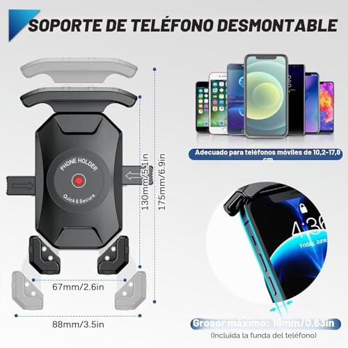WACCET Mobile Phone Holder 360° Rotation Motorcycle Phone Holder Durable Anti Vibration Mobile Phone Holder Scooter Rearview Mobile Phone Holder for Mobile 4-7 Inch (Black)