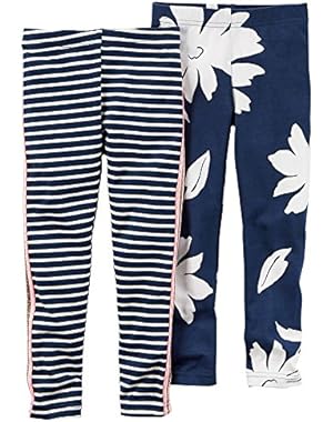 Girl 2-pk. Stripe & Floral Leggings Set; Navy (9M)