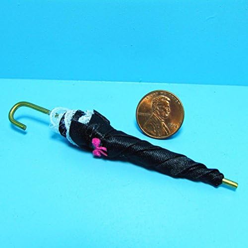 Dollhouse Miniature Victorian Umbrella/Parasol in Black G - My Mini Fairy Garden Dollhouse Accessories for Outdoor or House Decor