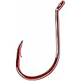 Lazer Sharp Eagle Claw Lazer Sharp Long Shank Octopus Hook, Offset Up Eye, Barbed, Size 4/0, Medium Wire, 34 Hooks, Red (L2RUH-4/0)