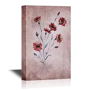 Canvas Wall Art - Beautiful Vectorn Pattern with Red Flowers - Gallery Wrap Modern Home Art | Ready to Hang - 12x18 inches