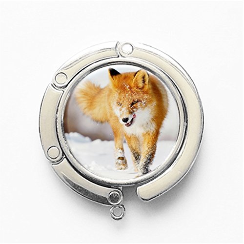 RhyNSky Animal Fox Round Folding Handbag Hook Purse Hanger Holder for Table, Silvery, FS42