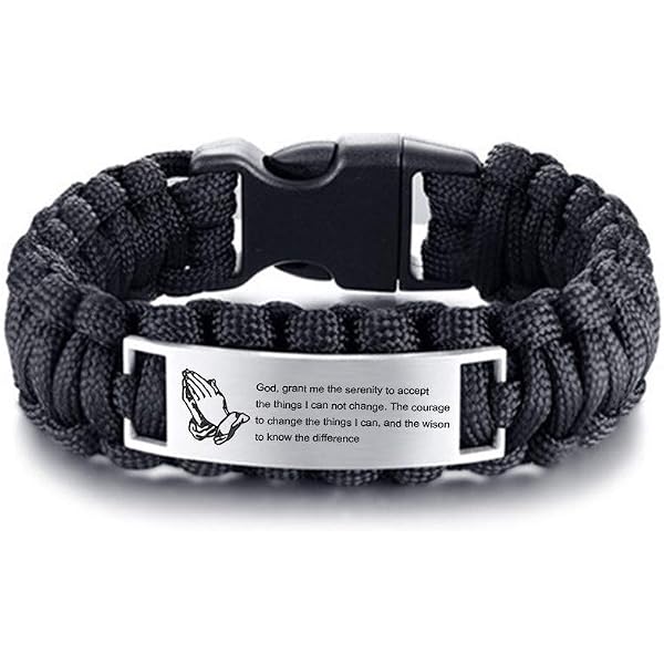 HOMLIFPER Men's Stainless Steel Philippians 4:13 Bible Verse Bracelet - Black Paracord Survival Cuff For Hiking, Camping, Hunting