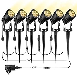 GreenClick Tuinverlichting, set van 6, 3 W, met grondpen, warmwit, tuinspot met stekker, tuinlamp met kabel, IP65…