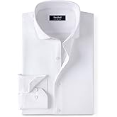 REXIUD Men's Dress Shirt Stretch Formal Shirt Business Casual Cutaway Collar Long Sleeve Convertible Cuffs Solid
