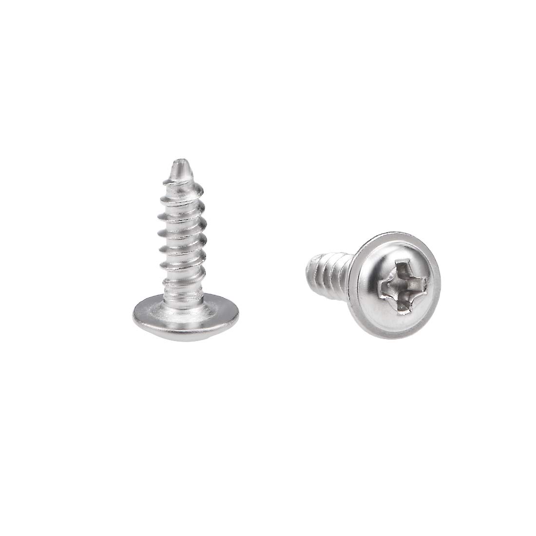 uxcell 2.3x8mm Self Tapping Screws Phillips Pan Head with Washer Screw 304 Stainless Steel Fasteners Bolts 50Pcs