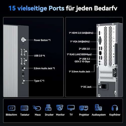 Blackview Silent Business Office Computer NEX60 | 2026 Intel Core 5-210H - 13th Gen| 16GB DDR4 | 512GB SSD | Win 11 Pro Desktop PC | WLAN 6 & Bluetooth 5.2 | USB 3.2 | 3 Year Warranty - Ready to Go