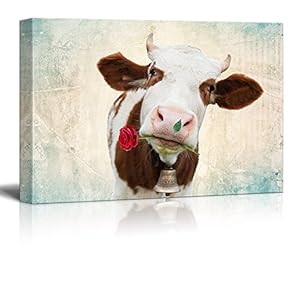 Print Milk Cow with a Rose in The...