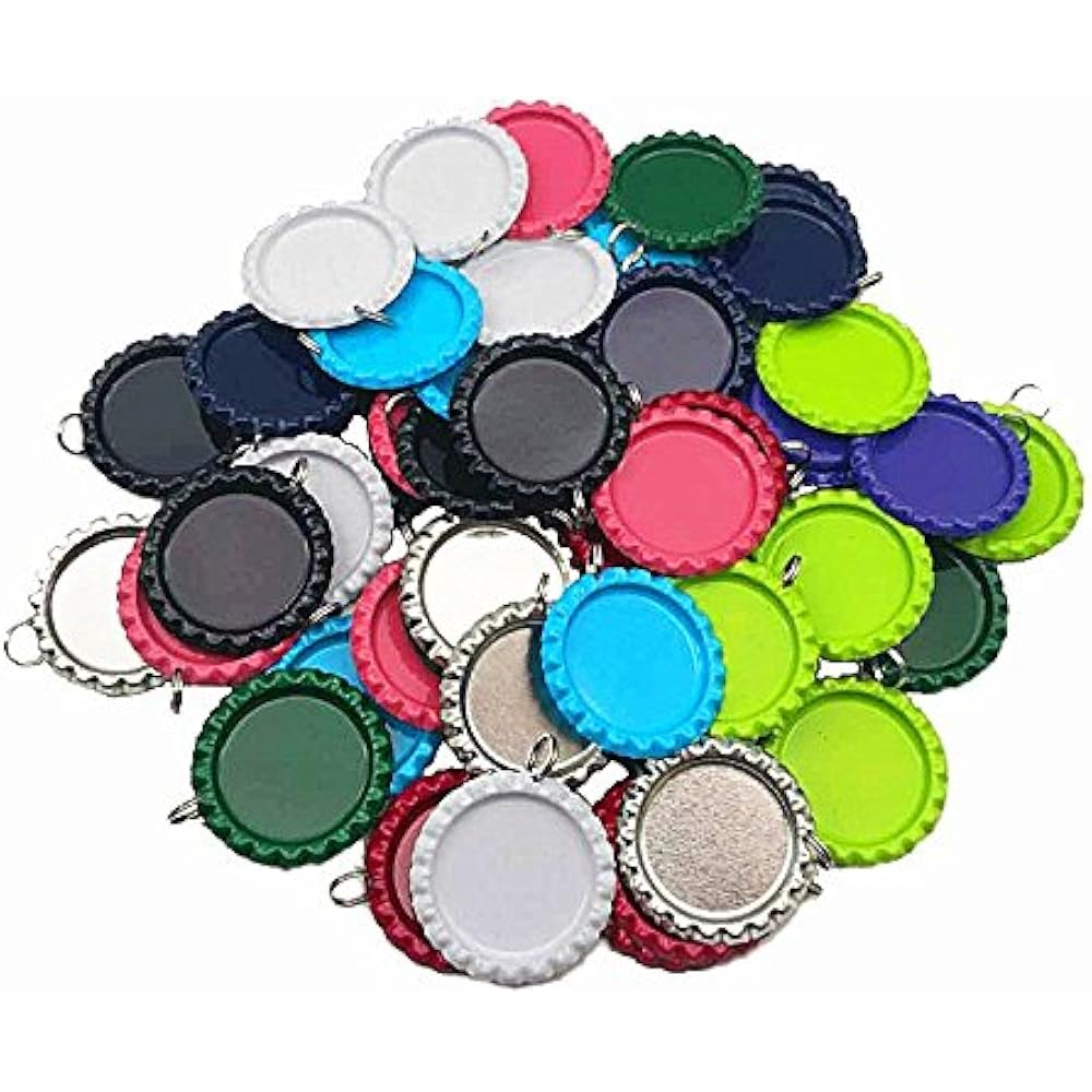50 PCS Craft Flat Bottle Cap With Holes Flat 8 Mm Split Rings Attached