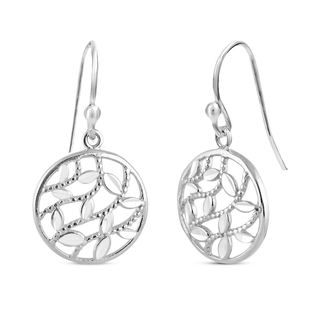 Charmsy 925 Sterling Silver Elegant 925 Sterling Silver Filigree Teardrop Dangling Earrings for Women | Lightweight Diamond-Cut Leaf Teardrop Earring | Size 26mm