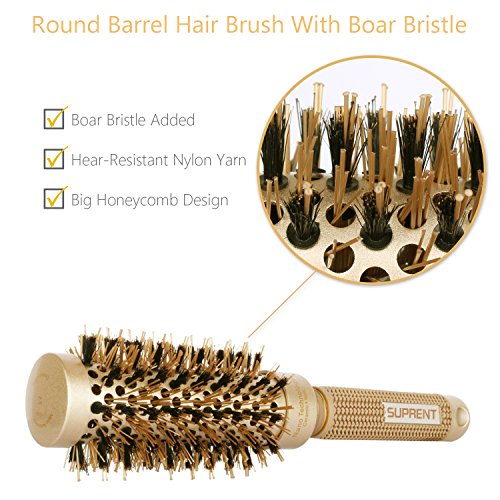 [Upgraded] SUPRENT Nano Thermal Ceramic & Ionic Round Barrel Hair Brush with Boar Bristle, Blowout Brush for Blow Drying, Curling &Straightening, Perfect Volume & Shine (2.4 Inch) - Thumbnail 2