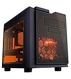 APEVIA X-QPACK3-OG Micro ATX Cube Gaming/HTPC Case, Supports Video Card up to 320mm/ATX PS, 2xOrange Windows, USB3.0/USB2.0/HD Audio Ports, 1x140mm Orange LED fan, Flip Open Design, Dust Filter-Orange