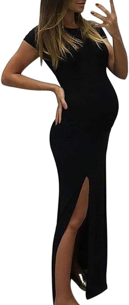 Hot๏ผWomen's Maternity Nursing Maxi Dress Short Sleeves Bodycon Dress Side Split Elegant Party Cocktail Pregnant Dress