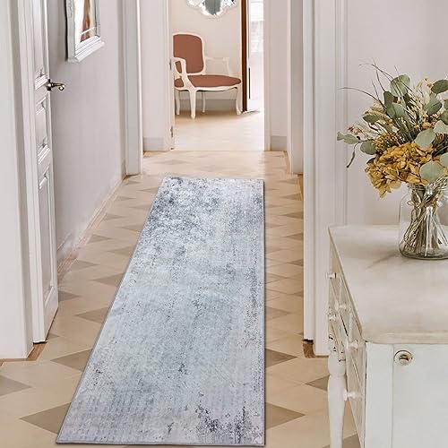 Leesentec Runner rugs Area rugs Non-Slip Runner for Entryway Bedroom Living Room Hallways Long Kitchen Runner Rug Washable Rubber Back Carpet Rug Floor Mat (Light Grey/Brown, 80 x 200 cm)