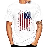 Hot Sale!Men's Tee,Neartime Men Cotton Tops Flag Print Blouse Short Sleeve T-Shirt (L, White)
