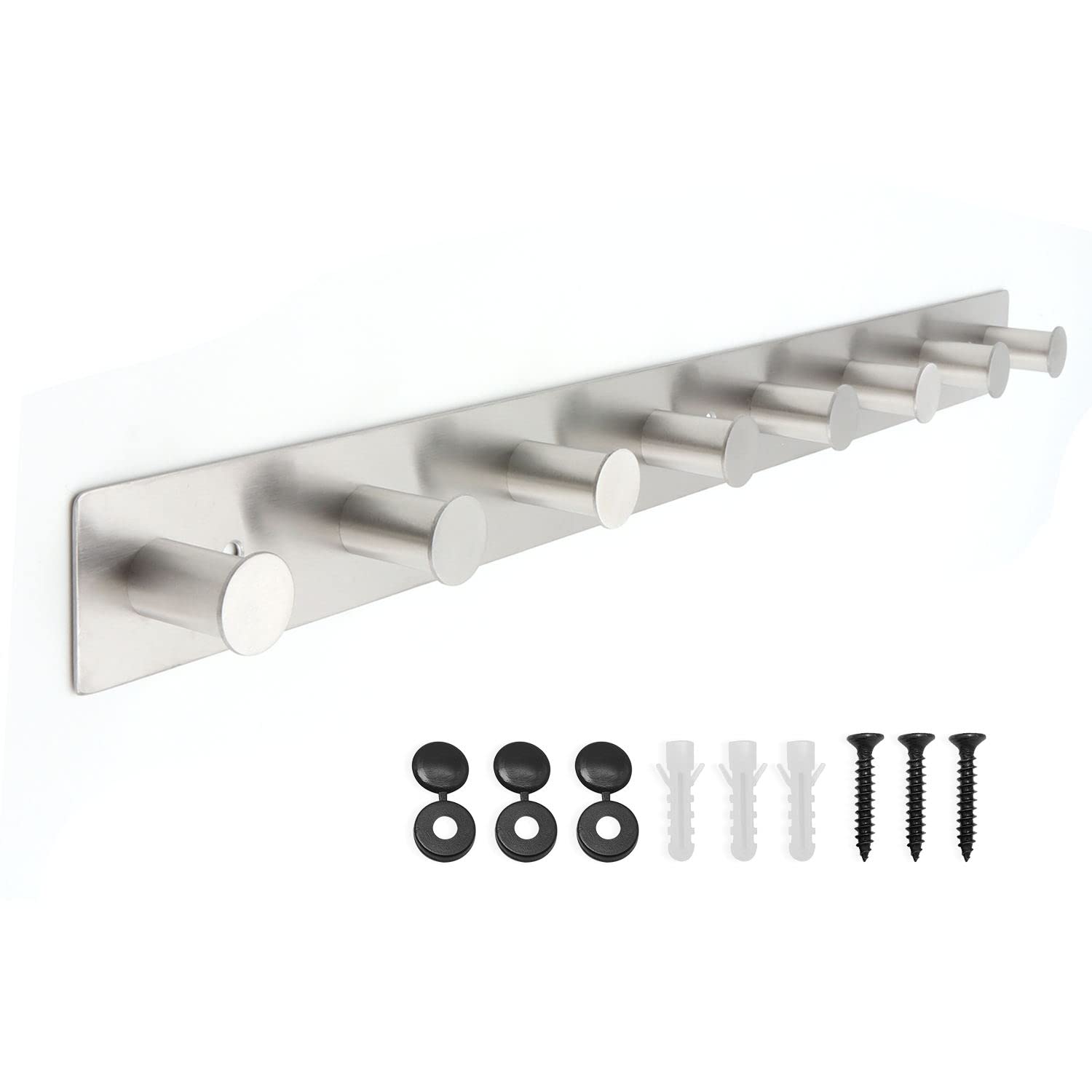 SYPEN Hook Rack Stainless Steel Coat Hooks Wall Hooks Screws, Coat Rack with 8 Hooks (Silver, 8 Hooks)