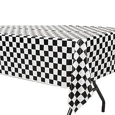 Plastic Black & White Checkered Flag Table Cover
