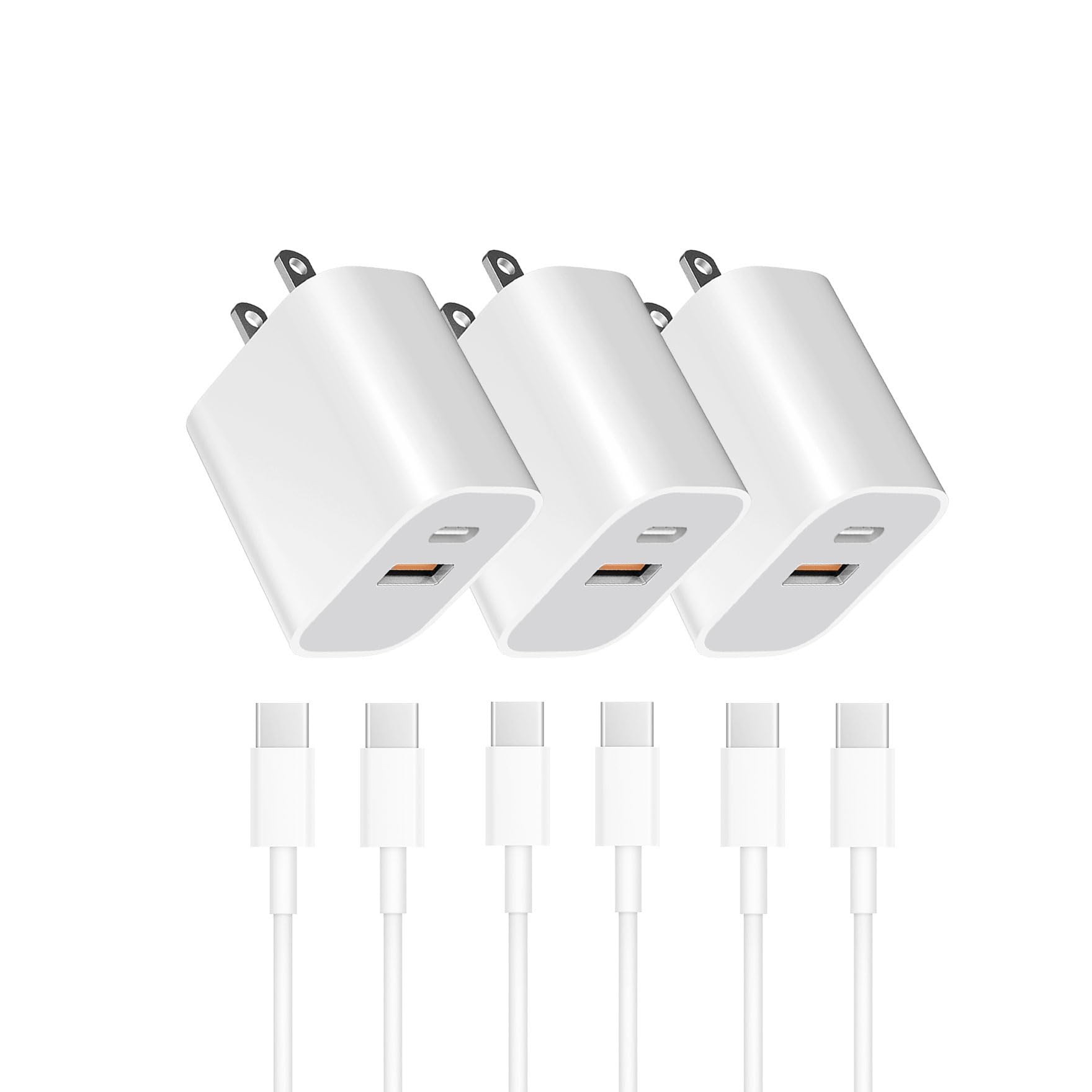 USB Power Block，Wall Charging Adapter, Dual-Port Charger with c to c Cables for iPhone 17/16/16 Pro Max/15 Series/Pro and More (White, 3-Pack)