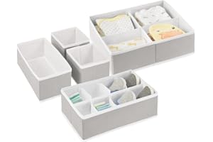 mDesign Soft Fabric Dresser Drawer/Closet Divided Storage Organizer Bins for Nursery - Holds Blankets, Bibs, Socks, Lotion, Clothes, Shoes, Toys, Jane Collection - Set of 5 - Stone Gray/White