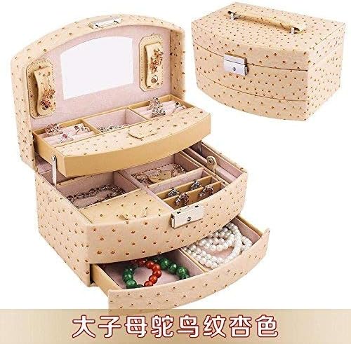 G&Z Luxurious Jewelery Box Jewelery Storage Jewelery Case Made Of Leather And Wood, With 3 Drawers, Snap Lock And Built-In Mirror, Cream And Green, yellow