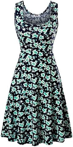 Fuerfits Women Casual Scoop Neck Sleeveless Flared Floral Tank Dress (S, 0605-Flower04)