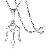 Hisatan Poseidon Trident Pendant Stainless Steel Ancient Greece Amulet Necklace for Men, Gift for Sailor