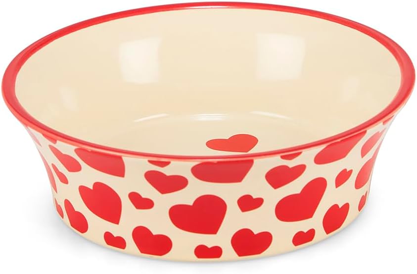 Petface Red Hearts Flared Ceramic Bowl Cats Food or Water 15.4 cm