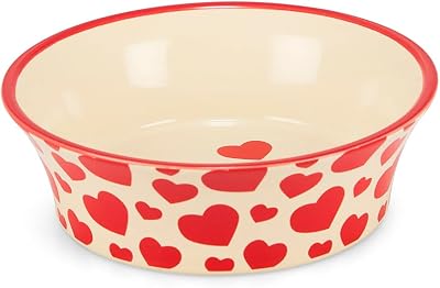 Petface Red Hearts Flared Ceramic Bowl Cats Food or Water 15.4 cm
