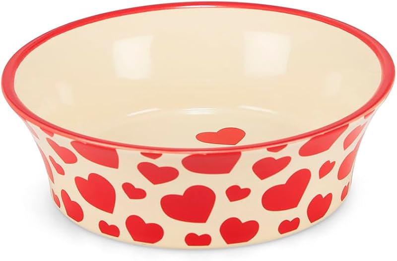 Petface Red Hearts Flared Ceramic Bowl Cats Food or Water 15.4 cm